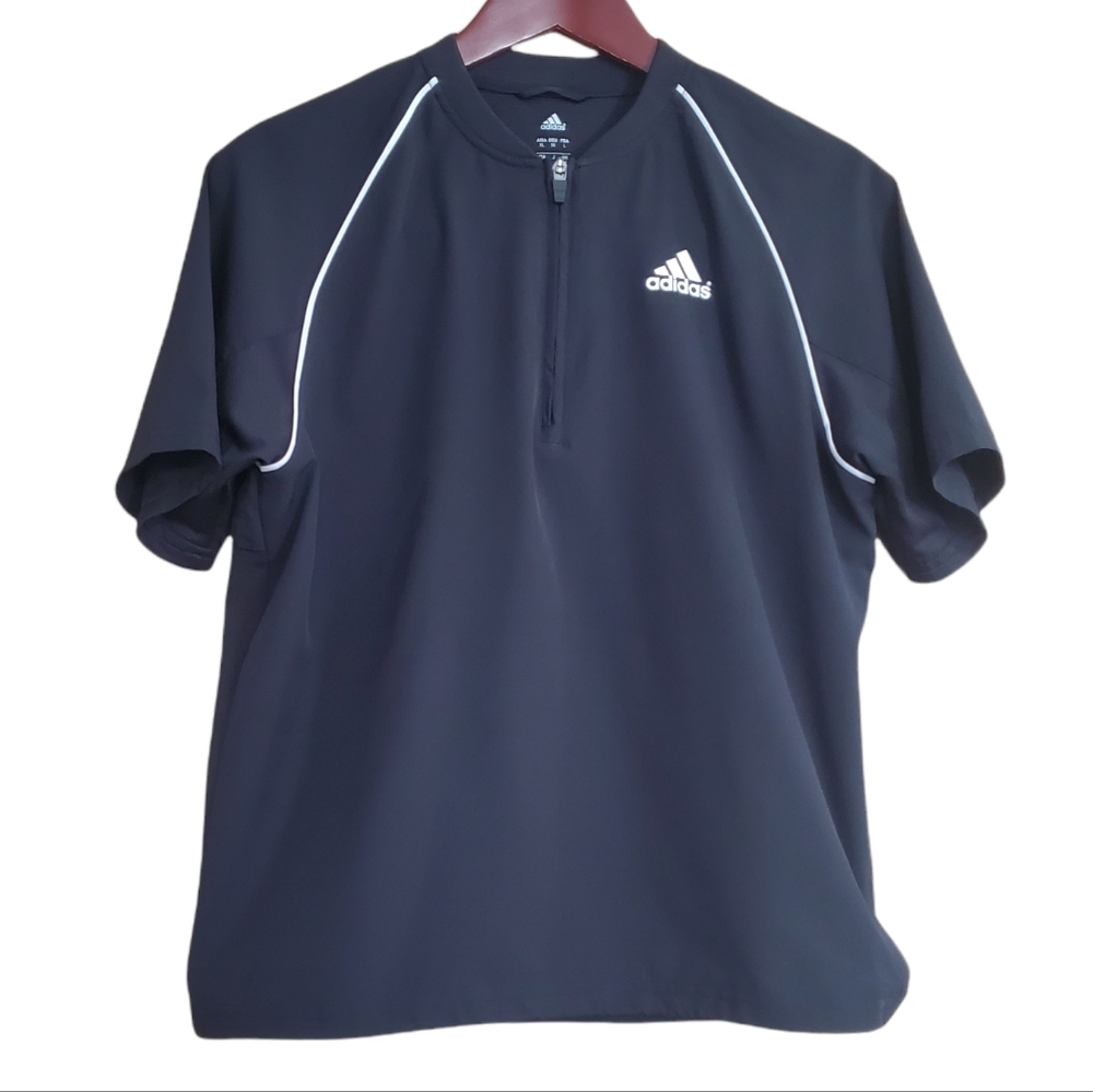 Adidas Boxy Cropped Quarter Zip Windbreaker Top Black Medium
